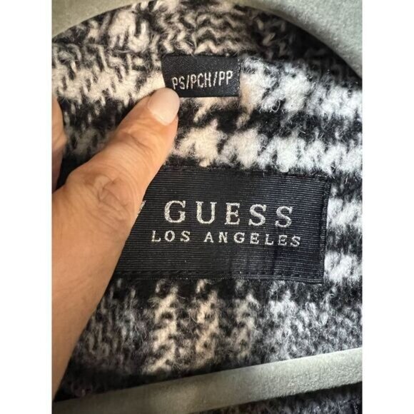 Guess‎ Plaid Houndstooth Wool Trench Coat Blazer Small - Picture 11 of 11